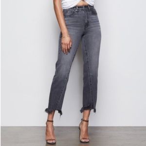 Good American Good Vintage Twisted Distressed Jeans Light Wash Black Crop